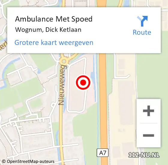 Locatie op kaart van de 112 melding: Ambulance Met Spoed Naar Wognum, Dick Ketlaan op 23 november 2020 15:44