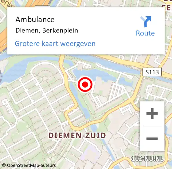 Locatie op kaart van de 112 melding: Ambulance Diemen, Berkenplein op 23 november 2020 16:41