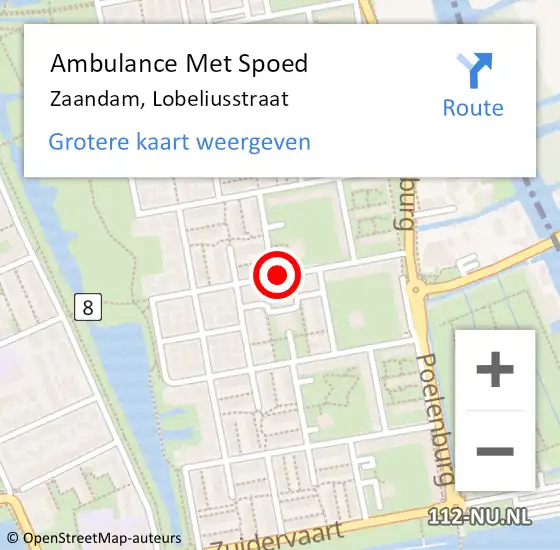 Locatie op kaart van de 112 melding: Ambulance Met Spoed Naar Zaandam, Lobeliusstraat op 23 november 2020 16:49