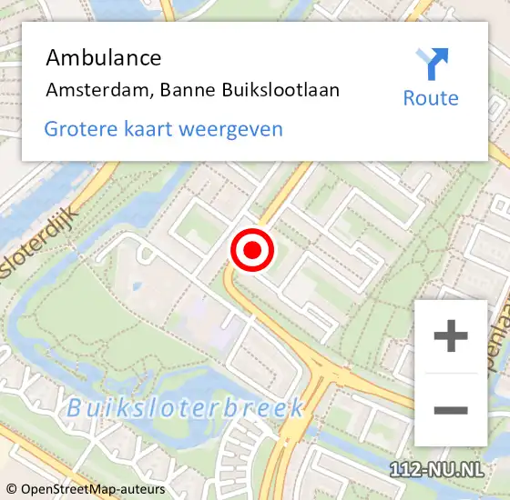 Locatie op kaart van de 112 melding: Ambulance Amsterdam, Banne Buikslootlaan op 23 november 2020 16:54
