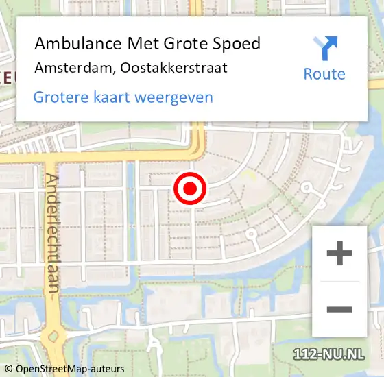 Locatie op kaart van de 112 melding: Ambulance Met Grote Spoed Naar Amsterdam, Oostakkerstraat op 23 november 2020 16:55