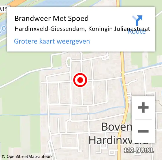 Locatie op kaart van de 112 melding: Brandweer Met Spoed Naar Hardinxveld-Giessendam, Koningin Julianastraat op 23 november 2020 18:58