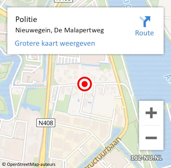 Locatie op kaart van de 112 melding: Politie Nieuwegein, De Malapertweg op 23 november 2020 21:33