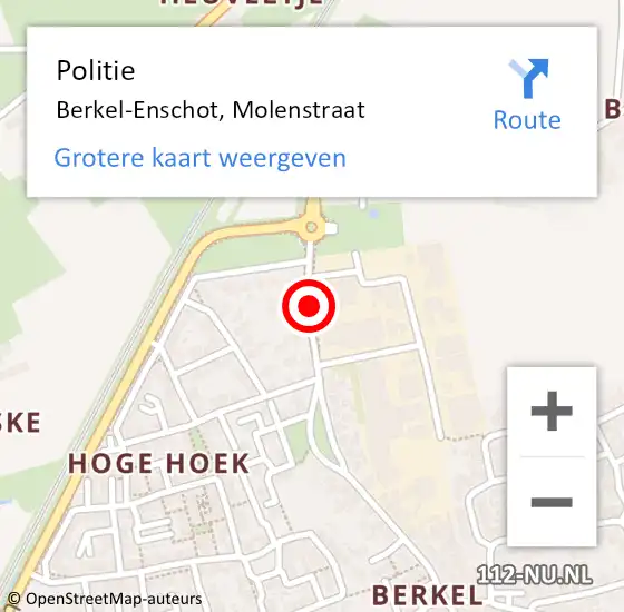 Locatie op kaart van de 112 melding: Politie Berkel-Enschot, Molenstraat op 24 november 2020 08:30