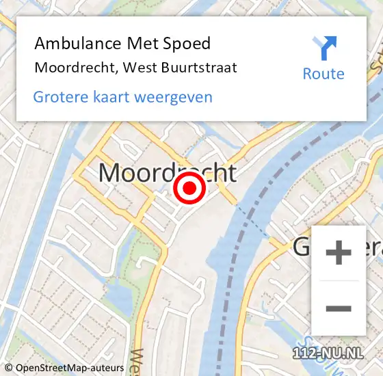 Locatie op kaart van de 112 melding: Ambulance Met Spoed Naar Moordrecht, West Buurtstraat op 25 mei 2014 13:43