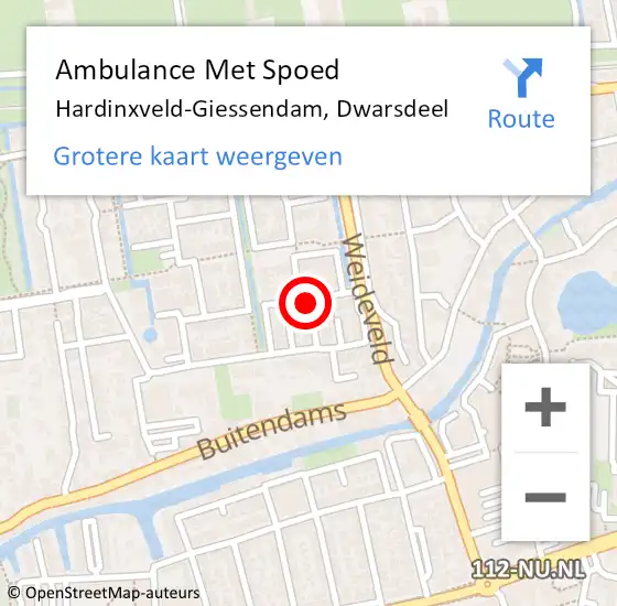 Locatie op kaart van de 112 melding: Ambulance Met Spoed Naar Hardinxveld-Giessendam, Dwarsdeel op 24 november 2020 09:19