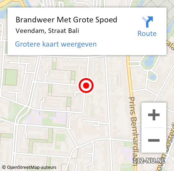 Locatie op kaart van de 112 melding: Brandweer Met Grote Spoed Naar Veendam, Straat Bali op 24 november 2020 10:19