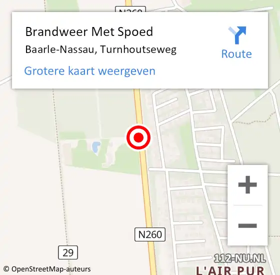 Locatie op kaart van de 112 melding: Brandweer Met Spoed Naar Baarle-Nassau, Turnhoutseweg op 24 november 2020 11:32