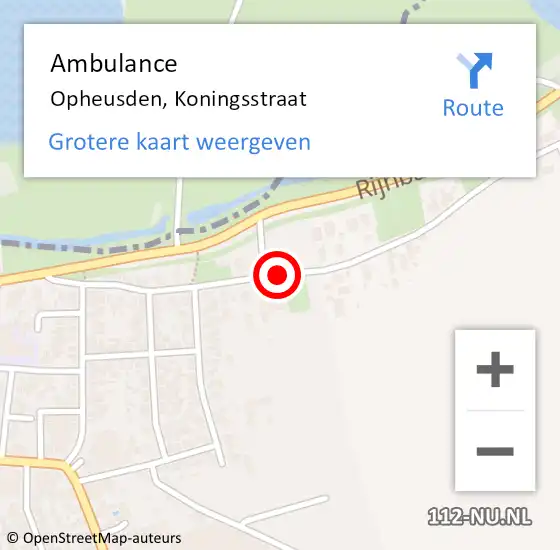 Locatie op kaart van de 112 melding: Ambulance Opheusden, Koningsstraat op 24 november 2020 12:26