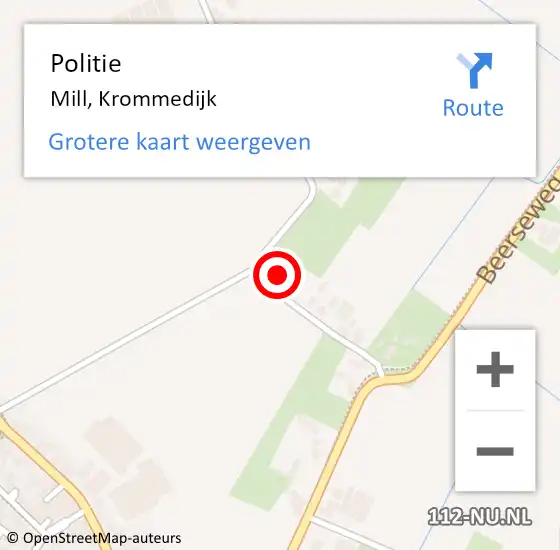 Locatie op kaart van de 112 melding: Politie Mill, Krommedijk op 25 mei 2014 14:43