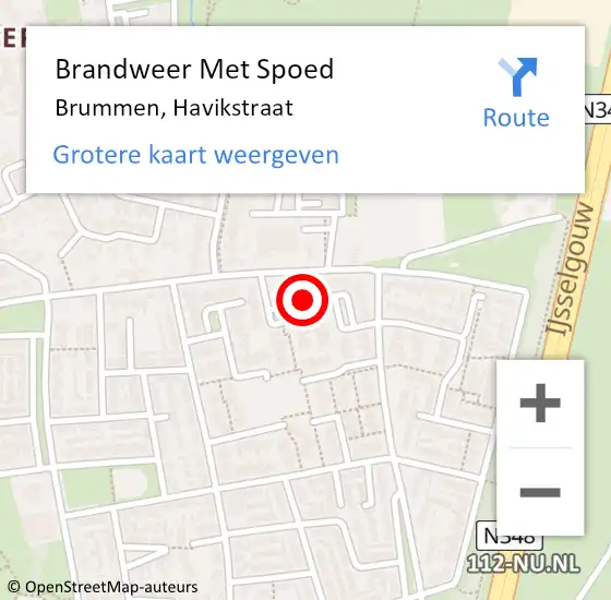 Locatie op kaart van de 112 melding: Brandweer Met Spoed Naar Brummen, Havikstraat op 24 november 2020 16:04