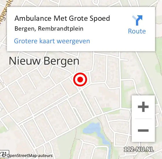 Locatie op kaart van de 112 melding: Ambulance Met Grote Spoed Naar Bergen, Rembrandtplein op 24 november 2020 16:18