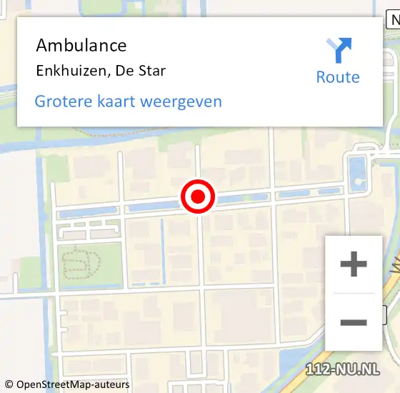 Locatie op kaart van de 112 melding: Ambulance Enkhuizen, De Star op 24 november 2020 17:47