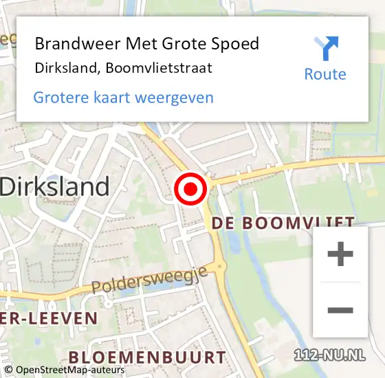 Locatie op kaart van de 112 melding: Brandweer Met Grote Spoed Naar Dirksland, Boomvlietstraat op 24 november 2020 18:53