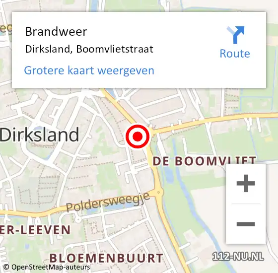 Locatie op kaart van de 112 melding: Brandweer Dirksland, Boomvlietstraat op 24 november 2020 18:53