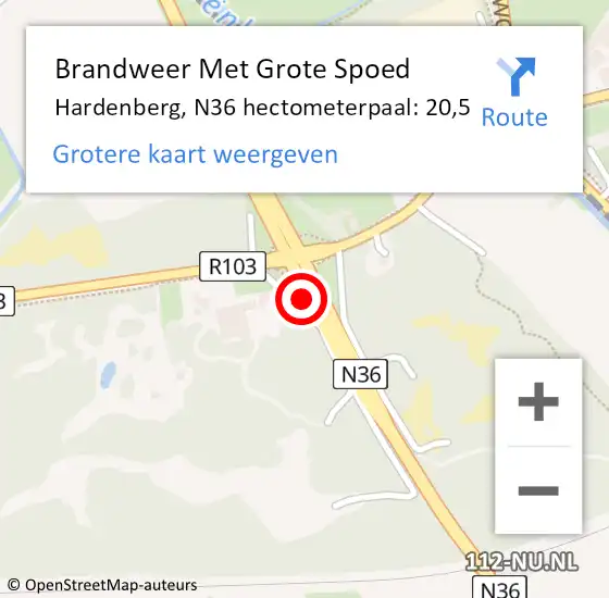 Locatie op kaart van de 112 melding: Brandweer Met Grote Spoed Naar Hardenberg, N36 hectometerpaal: 20,5 op 24 november 2020 18:54