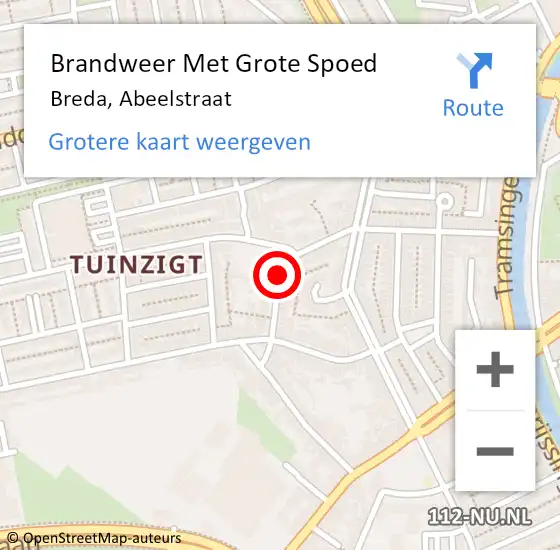 Locatie op kaart van de 112 melding: Brandweer Met Grote Spoed Naar Breda, Abeelstraat op 25 november 2020 00:59