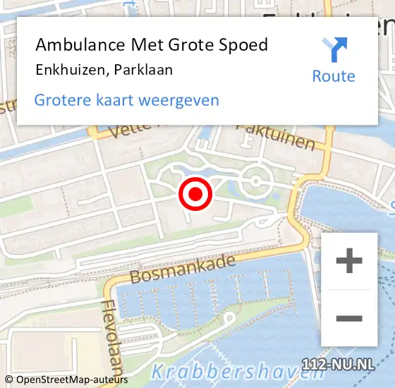 Locatie op kaart van de 112 melding: Ambulance Met Grote Spoed Naar Enkhuizen, Parklaan op 25 november 2020 02:55