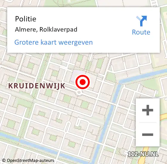 Locatie op kaart van de 112 melding: Politie Almere, Rolklaverpad op 25 november 2020 06:55