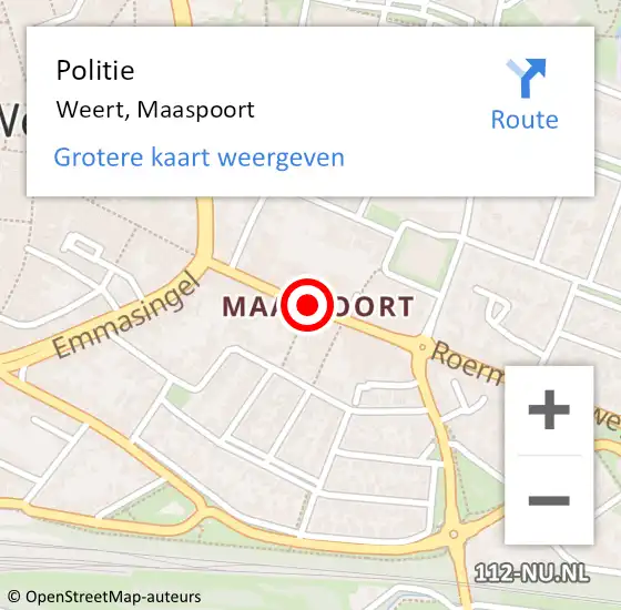 Locatie op kaart van de 112 melding: Politie Weert, Maaspoort op 25 november 2020 07:23