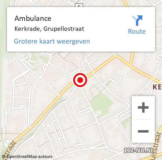 Locatie op kaart van de 112 melding: Ambulance Kerkrade, Grupellostraat op 25 mei 2014 15:48