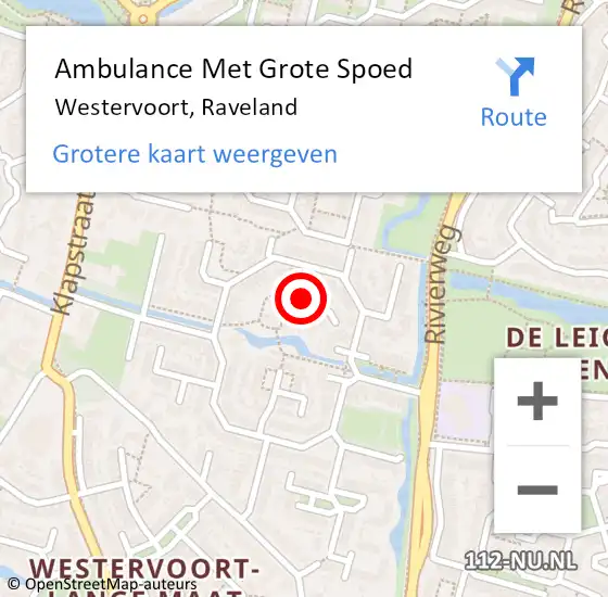 Locatie op kaart van de 112 melding: Ambulance Met Grote Spoed Naar Westervoort, Raveland op 25 november 2020 13:07