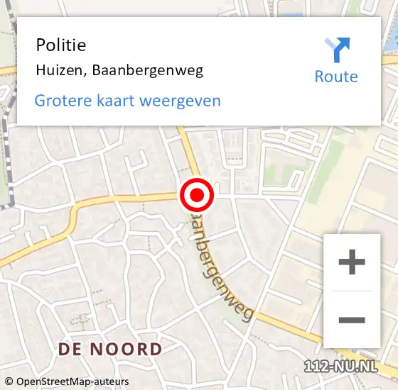 Locatie op kaart van de 112 melding: Politie Huizen, Baanbergenweg op 25 november 2020 14:02