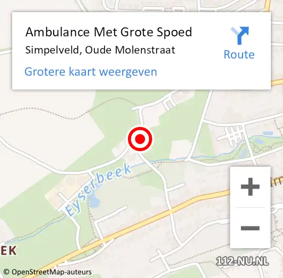 Locatie op kaart van de 112 melding: Ambulance Met Grote Spoed Naar Simpelveld, Oude Molenstraat op 25 mei 2014 16:22