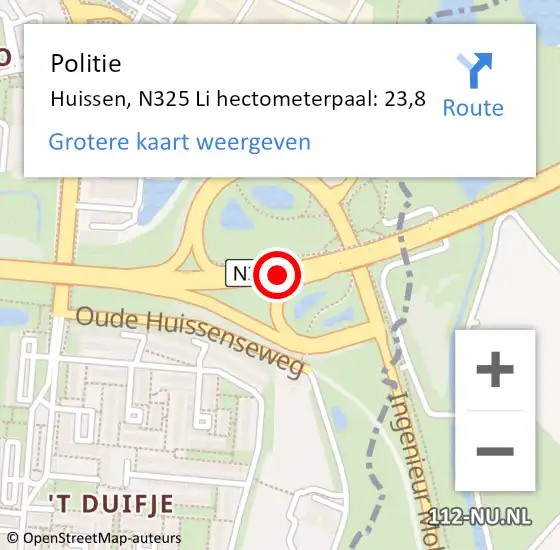 Locatie op kaart van de 112 melding: Politie Huissen, N325 Re op 25 november 2020 15:33