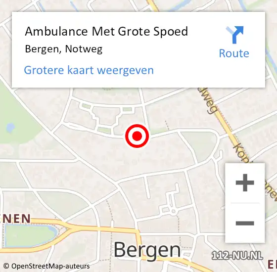 Locatie op kaart van de 112 melding: Ambulance Met Grote Spoed Naar Bergen, Notweg op 25 november 2020 15:47