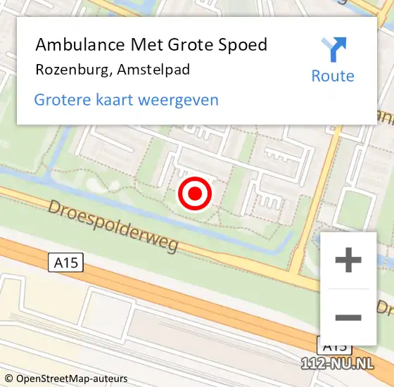 Locatie op kaart van de 112 melding: Ambulance Met Grote Spoed Naar Rozenburg, Amstelpad op 25 november 2020 16:17