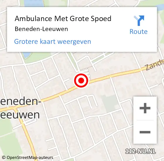 Locatie op kaart van de 112 melding: Ambulance Met Grote Spoed Naar Beneden-Leeuwen op 25 november 2020 19:49