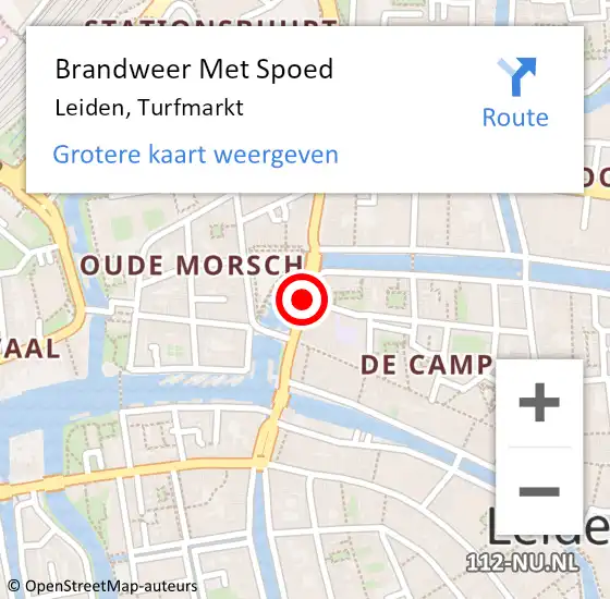 Locatie op kaart van de 112 melding: Brandweer Met Spoed Naar Leiden, Turfmarkt op 26 november 2020 03:47