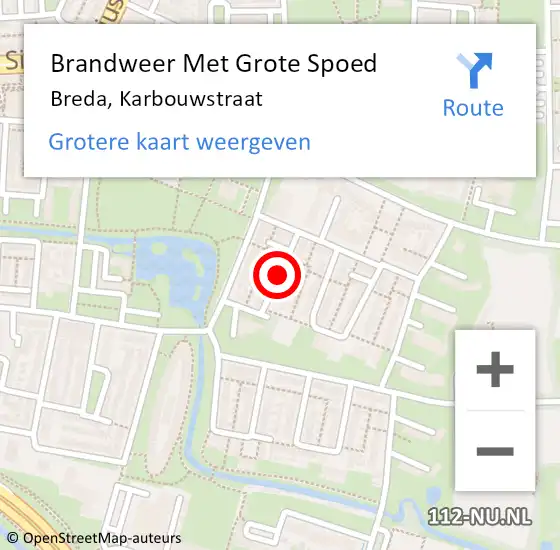 Locatie op kaart van de 112 melding: Brandweer Met Grote Spoed Naar Breda, Karbouwstraat op 26 november 2020 10:39