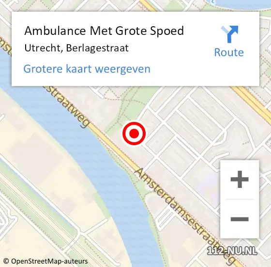 Locatie op kaart van de 112 melding: Ambulance Met Grote Spoed Naar Utrecht, Berlagestraat op 25 mei 2014 18:25