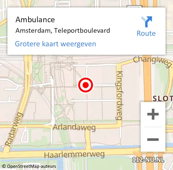 Locatie op kaart van de 112 melding: Ambulance Amsterdam, Teleportboulevard op 26 november 2020 12:37