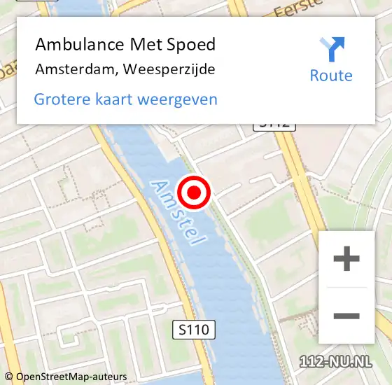 Locatie op kaart van de 112 melding: Ambulance Met Spoed Naar Amsterdam, Weesperzijde op 26 november 2020 14:48