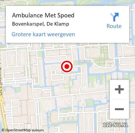 Locatie op kaart van de 112 melding: Ambulance Met Spoed Naar Bovenkarspel, De Klamp op 26 november 2020 14:56