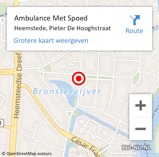 Locatie op kaart van de 112 melding: Ambulance Met Spoed Naar Heemstede, Pieter De Hooghstraat op 26 november 2020 19:03