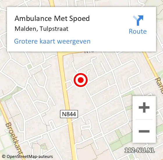 Locatie op kaart van de 112 melding: Ambulance Met Spoed Naar Malden, Tulpstraat op 27 november 2020 00:29