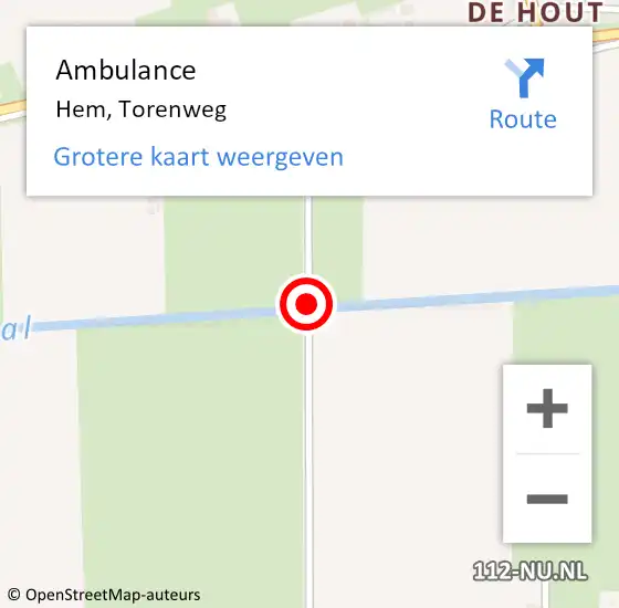 Locatie op kaart van de 112 melding: Ambulance Hem, Torenweg op 27 november 2020 06:19