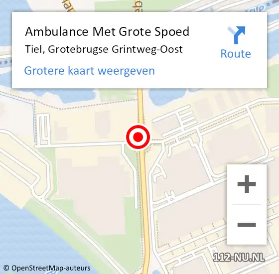 Locatie op kaart van de 112 melding: Ambulance Met Grote Spoed Naar Tiel, Grotebrugse Grintweg-Oost op 27 november 2020 07:05
