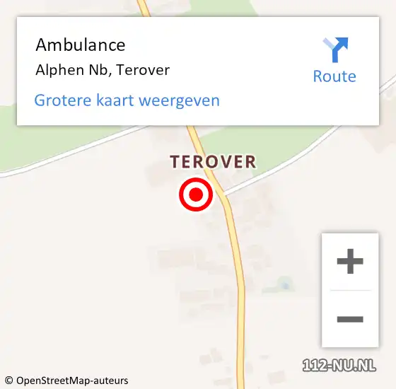 Locatie op kaart van de 112 melding: Ambulance Alphen Nb, Terover op 27 november 2020 08:15