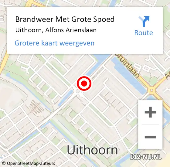 Locatie op kaart van de 112 melding: Brandweer Met Grote Spoed Naar Uithoorn, Alfons Arienslaan op 27 november 2020 11:31