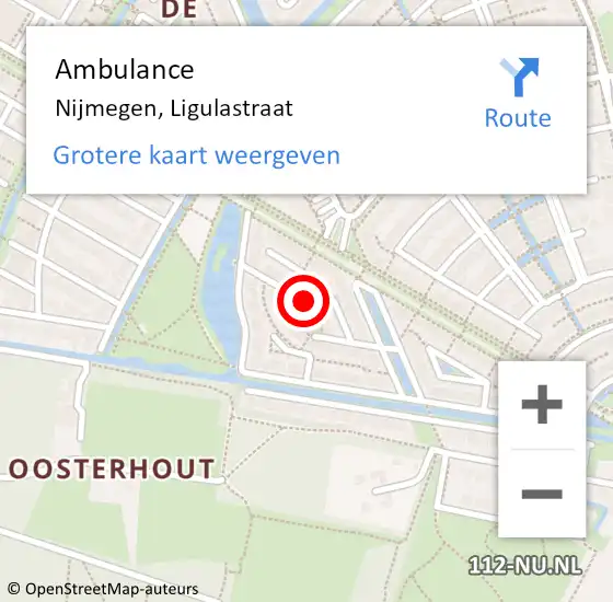 Locatie op kaart van de 112 melding: Ambulance Nijmegen, Ligulastraat op 27 november 2020 13:06