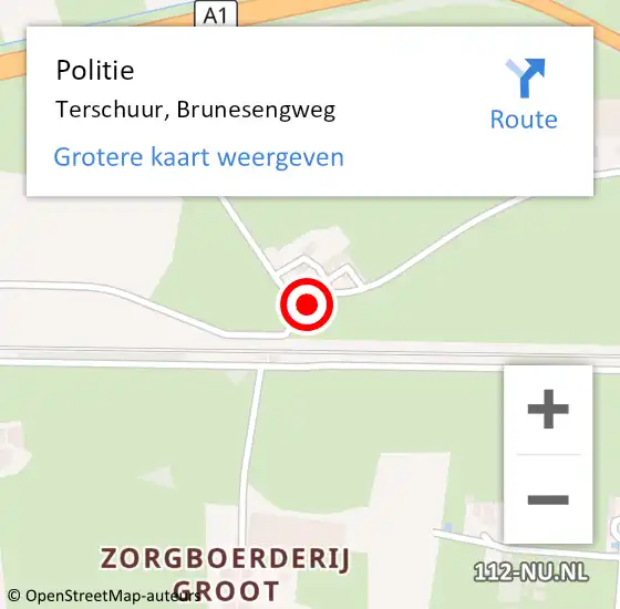 Locatie op kaart van de 112 melding: Politie Terschuur, Brunesengweg op 27 november 2020 15:15