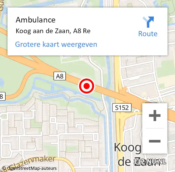 Locatie op kaart van de 112 melding: Ambulance Koog aan de Zaan, A8 Re op 27 november 2020 15:29