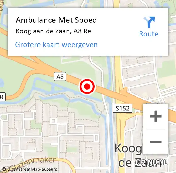Locatie op kaart van de 112 melding: Ambulance Met Spoed Naar Koog aan de Zaan, A8 Re op 27 november 2020 15:31
