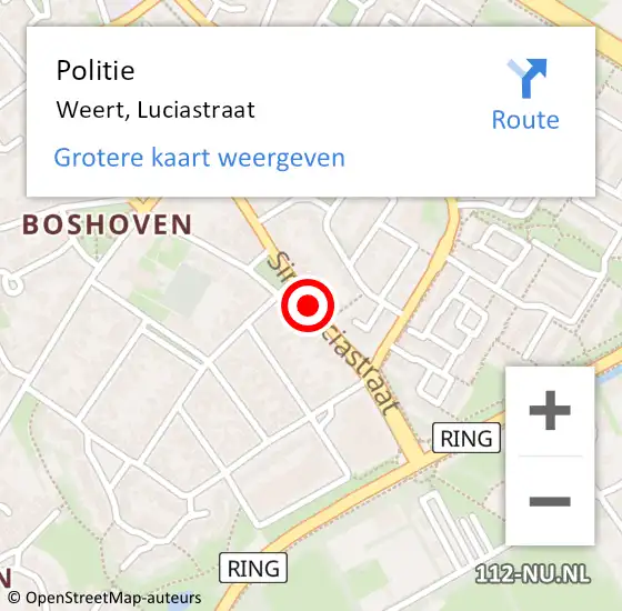 Locatie op kaart van de 112 melding: Politie Weert, Luciastraat op 27 november 2020 16:24