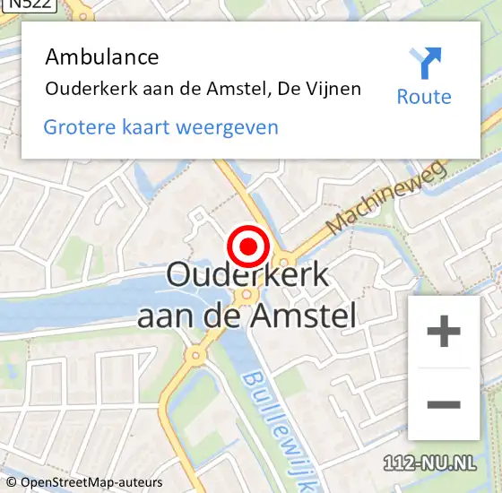 Locatie op kaart van de 112 melding: Ambulance Ouderkerk aan de Amstel, De Vijnen op 27 november 2020 17:04